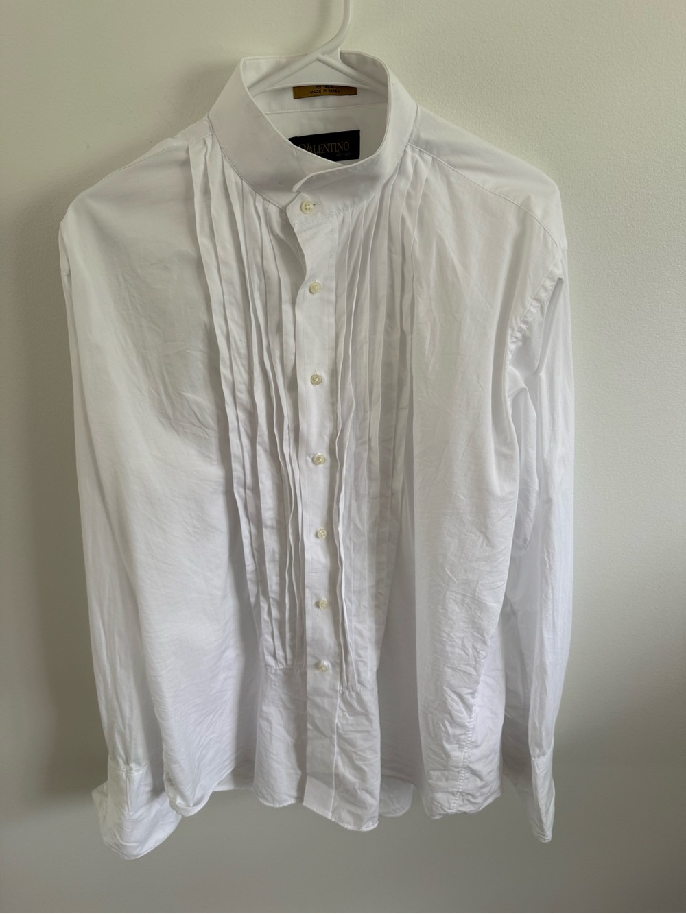 Vintage Valentino White Pleated Tuxedo Dress Shirt